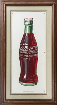 1950s Original Large 23x40" Metal Coca-Cola Framed Advertisement 